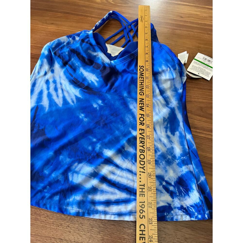 ☀️24th & Ocean Blue Tie Dye Strappy Tankini Swim Top Large NWT - Picture 7 of 7